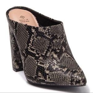 NWT Call It Spring Trupps Heeled Mules in Snakeprint